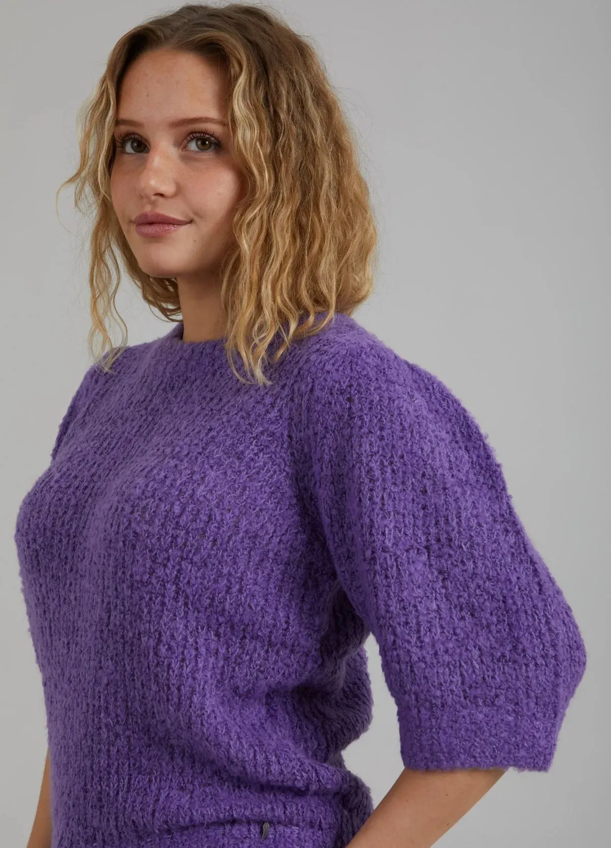 Knit with Puff Sleeves in Warm Purple