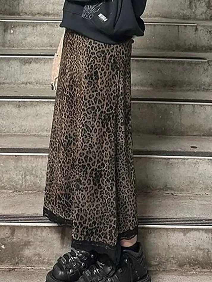 LANFUBEISI - Vintage Leopard Print Lace Halter Skirt