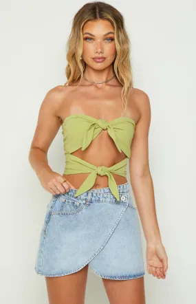 Lavinia Green Double Tie Crop Top