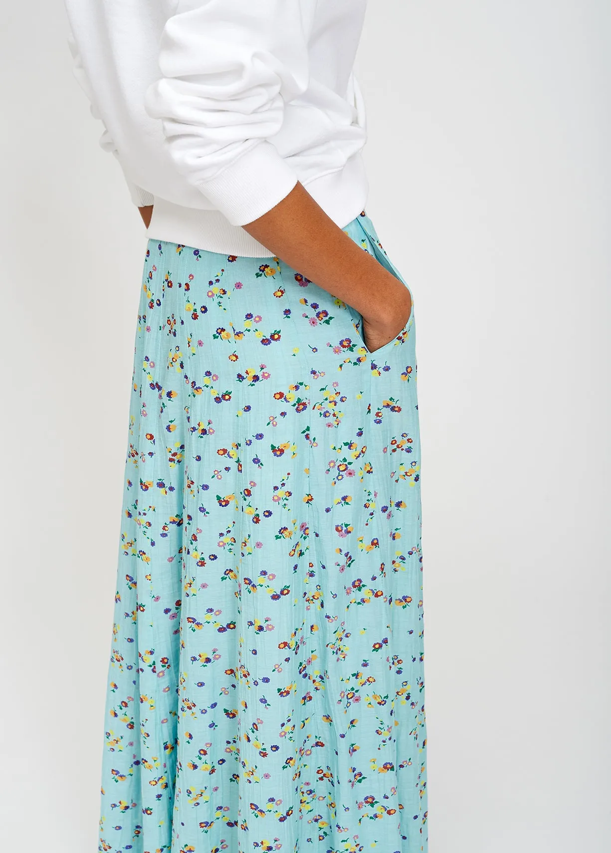 Light blue floral midi skirt