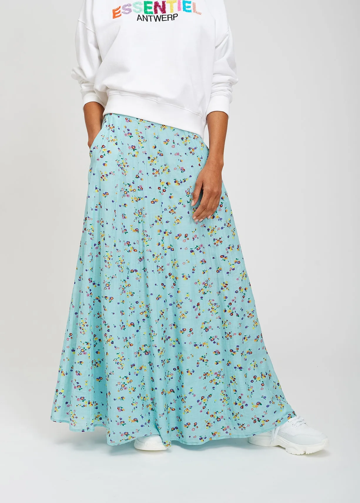 Light blue floral midi skirt