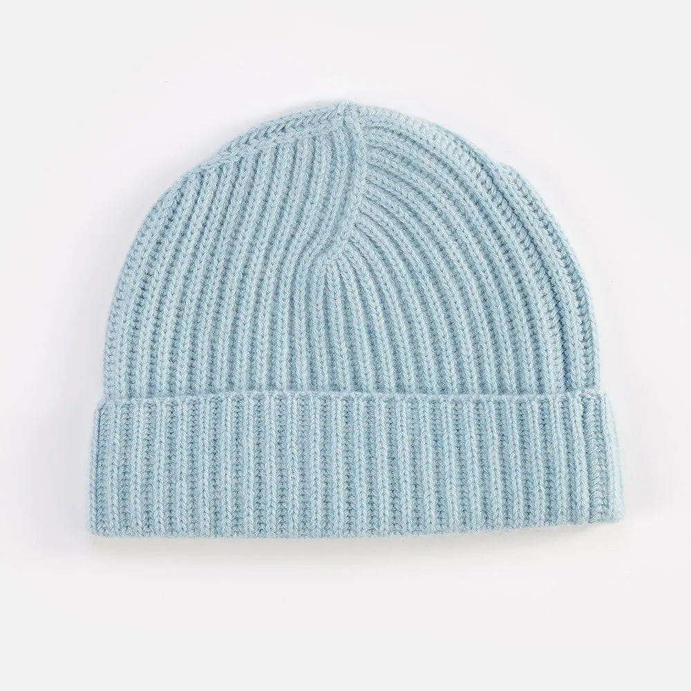 Light Blue Rib Cashmere Hat