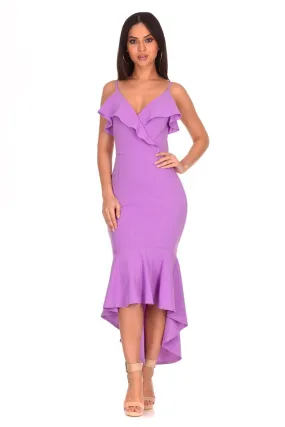 Lilac Wrap Fishtail Midi Dress