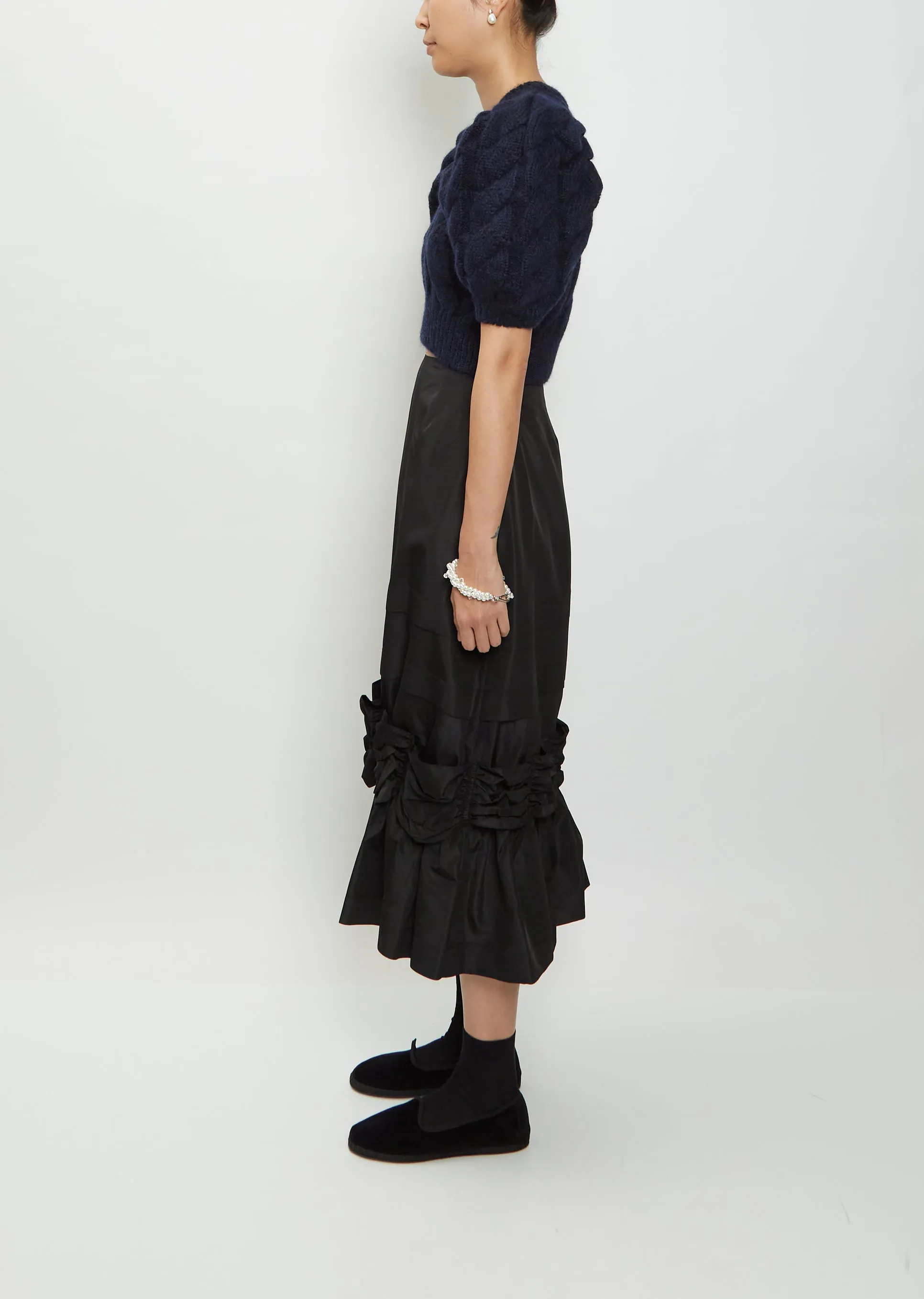 Long Fishtail Gathered Taffeta Skirt