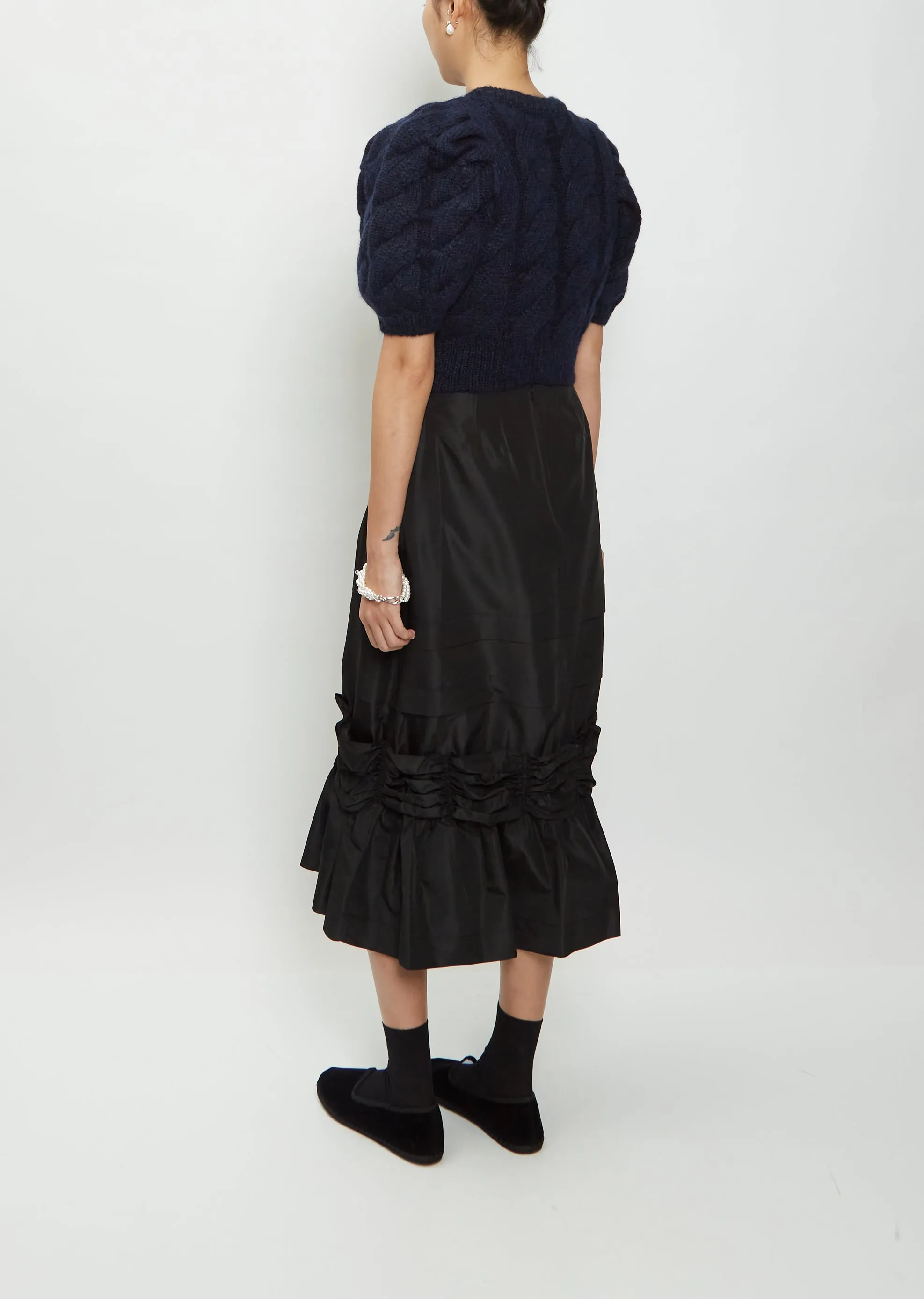 Long Fishtail Gathered Taffeta Skirt