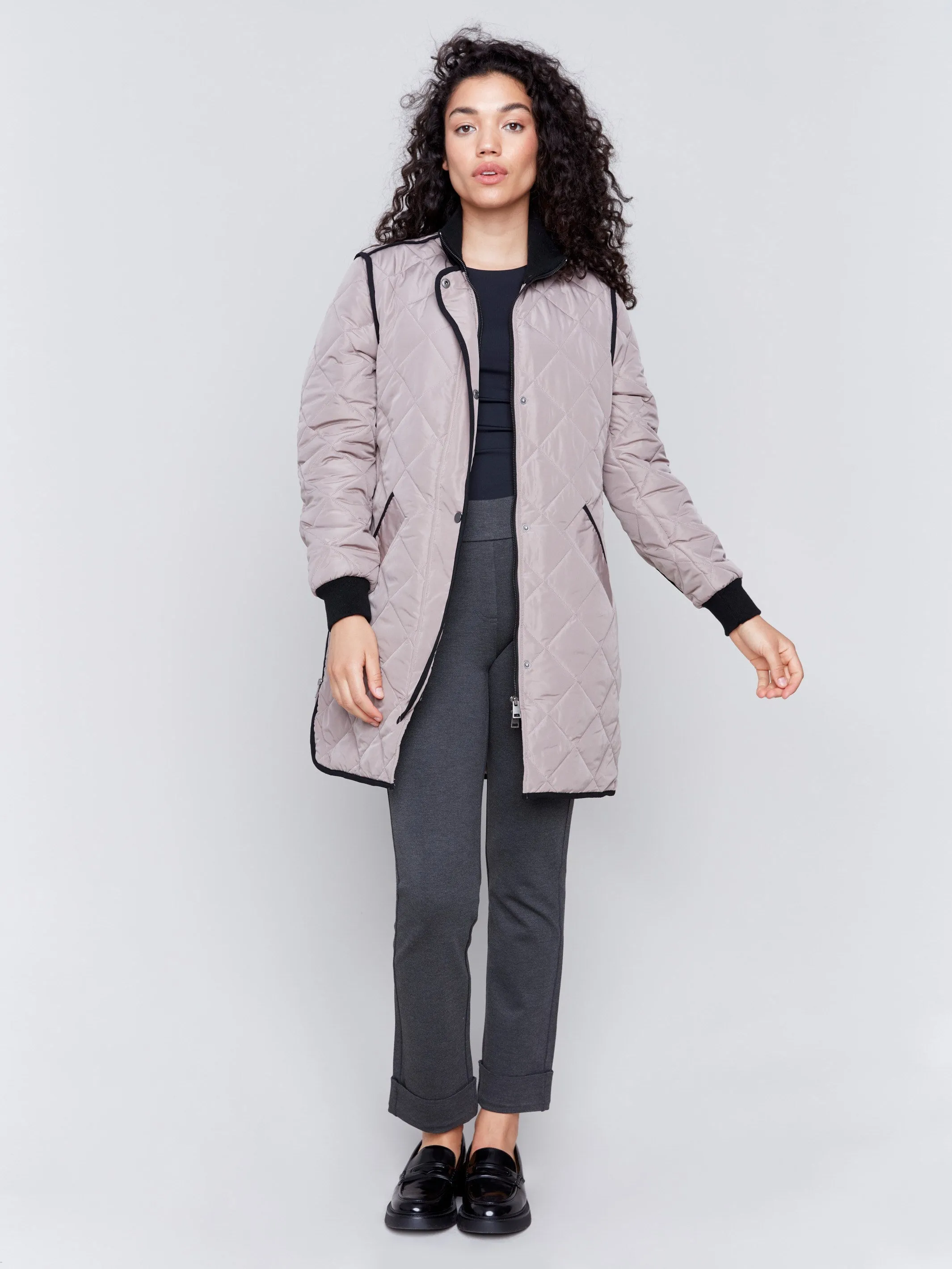 Long Quilted Puffer Jacket - Taupe