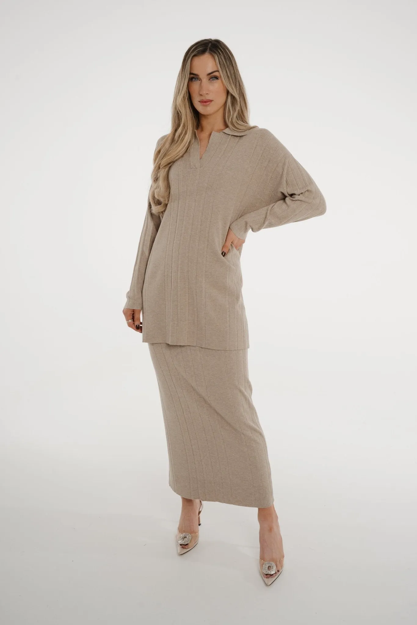 Lottie Knit Two Piece In Oatmeal