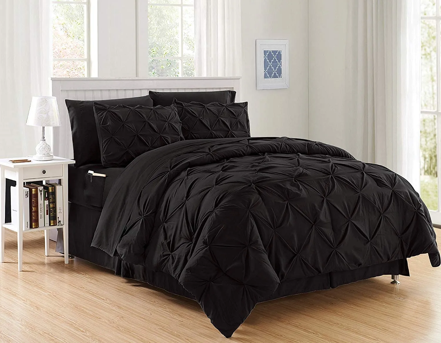 Luxury 8 pcs Bed-in-a-Bag Silky Soft Comforter Set Double Sided Pockets