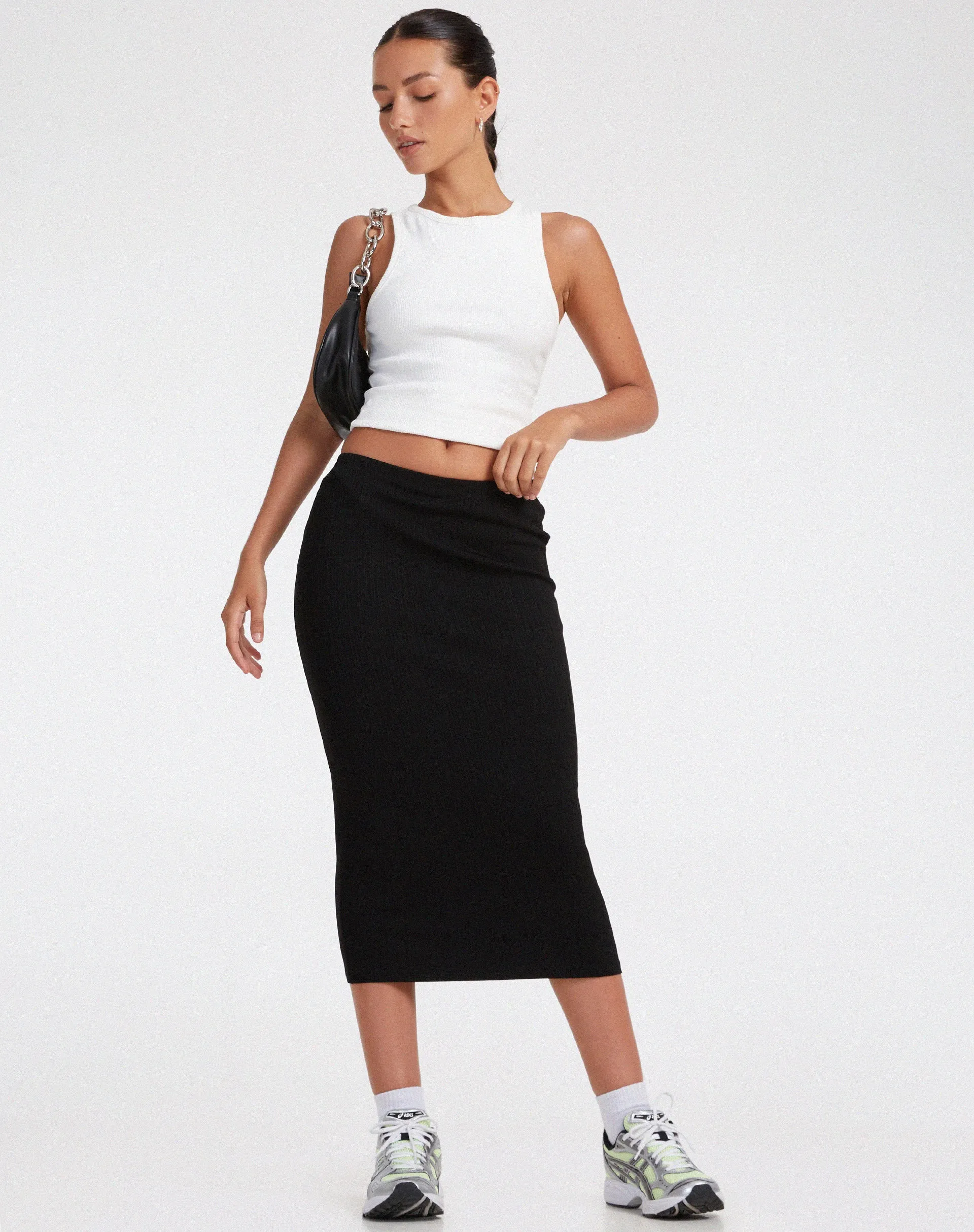 Magata Midi Skirt in Jersey Plise Black