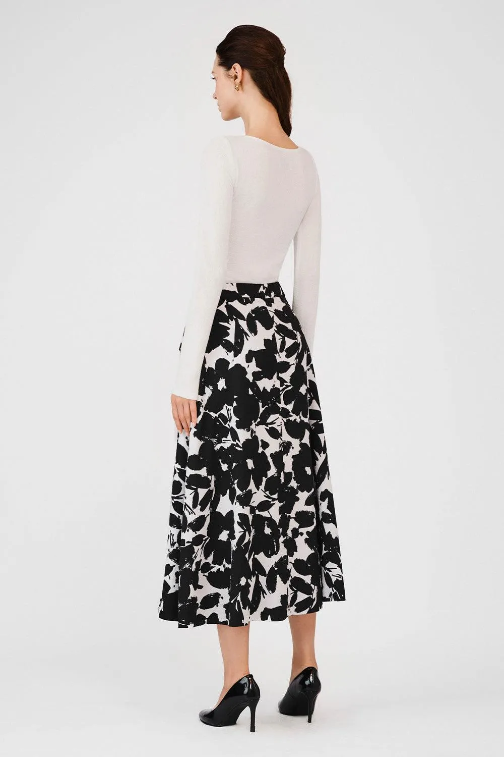 Makayla A-line Single Breasted Poly Silk Midi Skirt