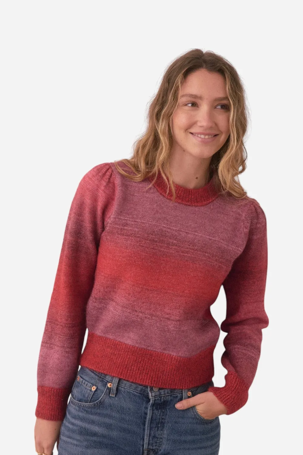 Marine Layer Alma Puff Sleeve Sweater in Warm Ombre