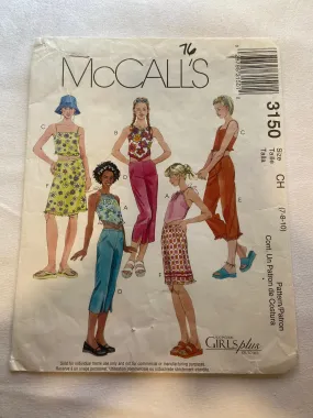 McCall's 3150 Pattern UNCUT Girls' & Girls' Plus Tops, Cropped Pants, & Skirt Sizes 7, 8, 10