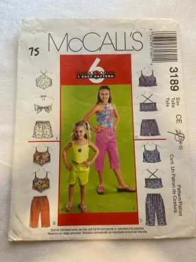 McCall's 3189 Pattern UNCUT Childrens' & Girls' Tops, Pull-On Capri Pants or Shorts Sizes 3, 4, 5