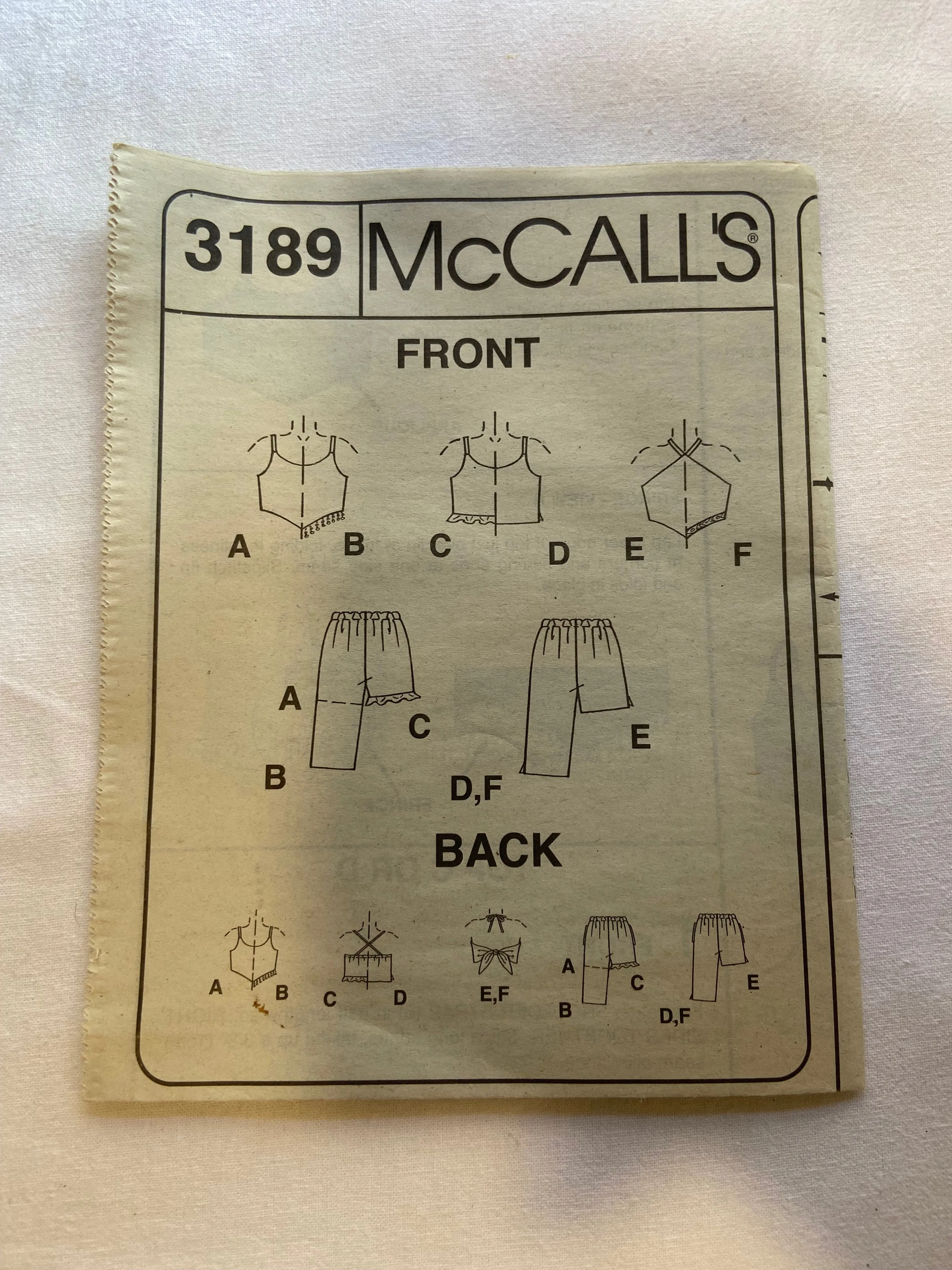 McCall's 3189 Pattern UNCUT Childrens' & Girls' Tops, Pull-On Capri Pants or Shorts Sizes 3, 4, 5