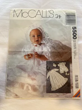 McCall's 5500 Pattern PARTIALLY CUT Infants' Gown & Slip, Romper, Bonnet & Booties NB/S/M