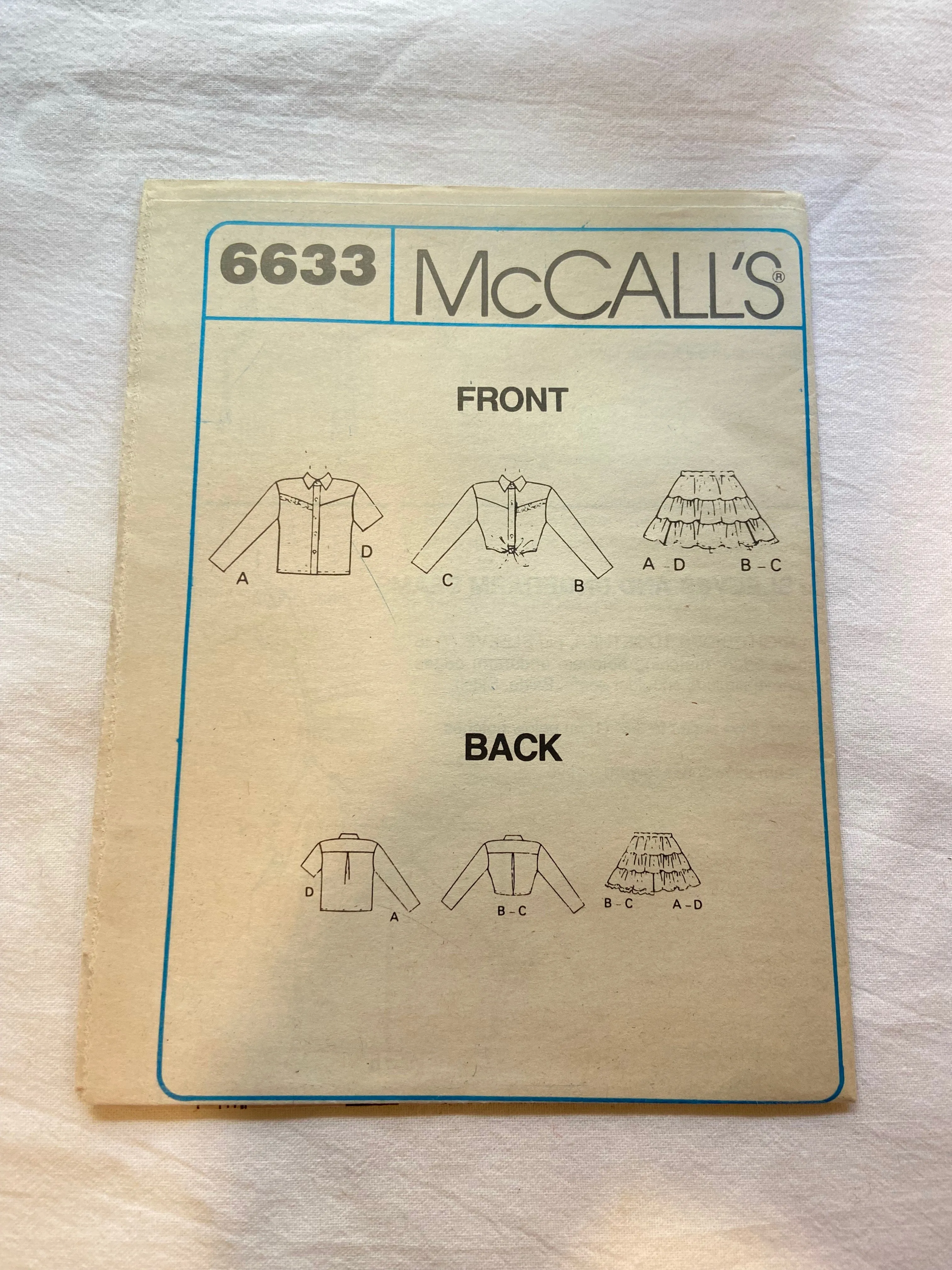 McCall's 6633 Pattern UNCUT Children's Shirt & Skirt 2, 3, 4