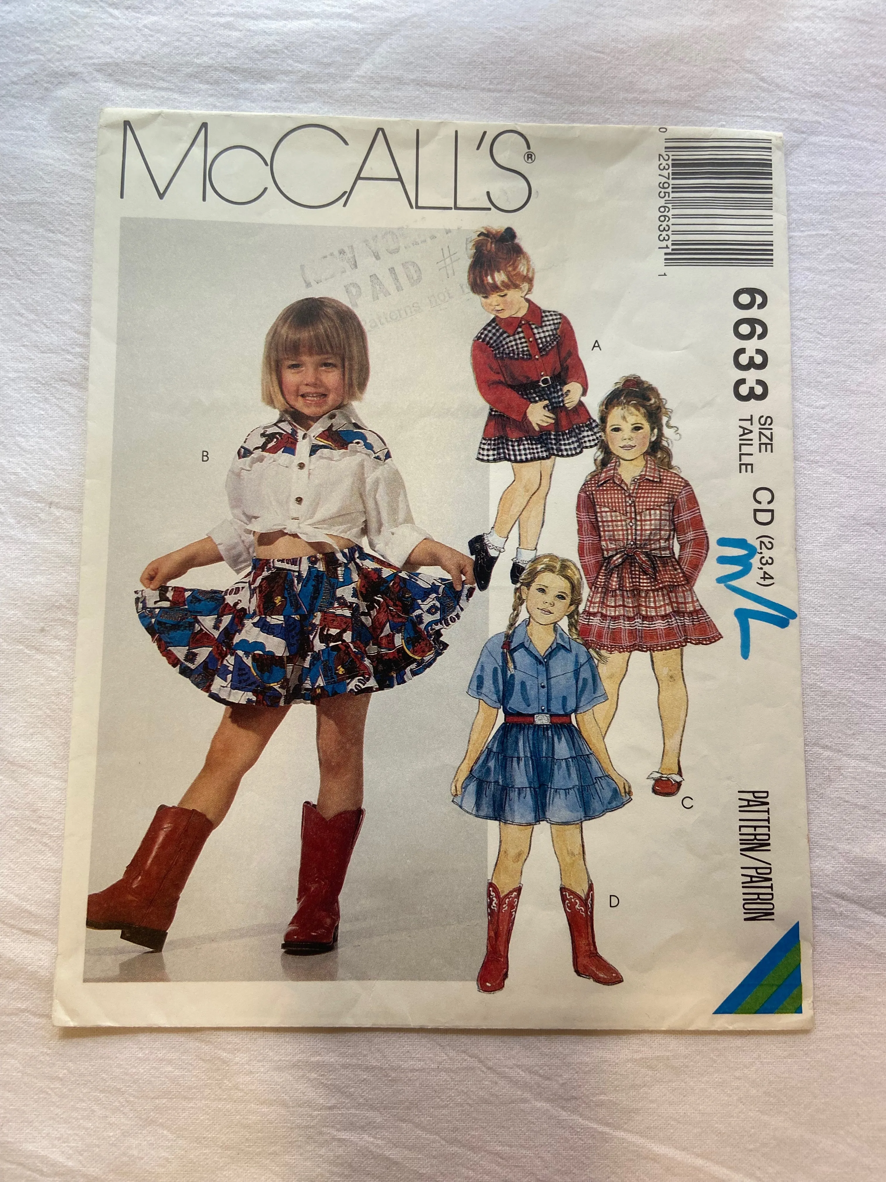 McCall's 6633 Pattern UNCUT Children's Shirt & Skirt 2, 3, 4