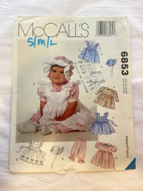 McCall's 6853 Pattern UNCUT Infants' Pinafore, Dress, Panties, Pantaloons, & Bonnet S/M/L/XL