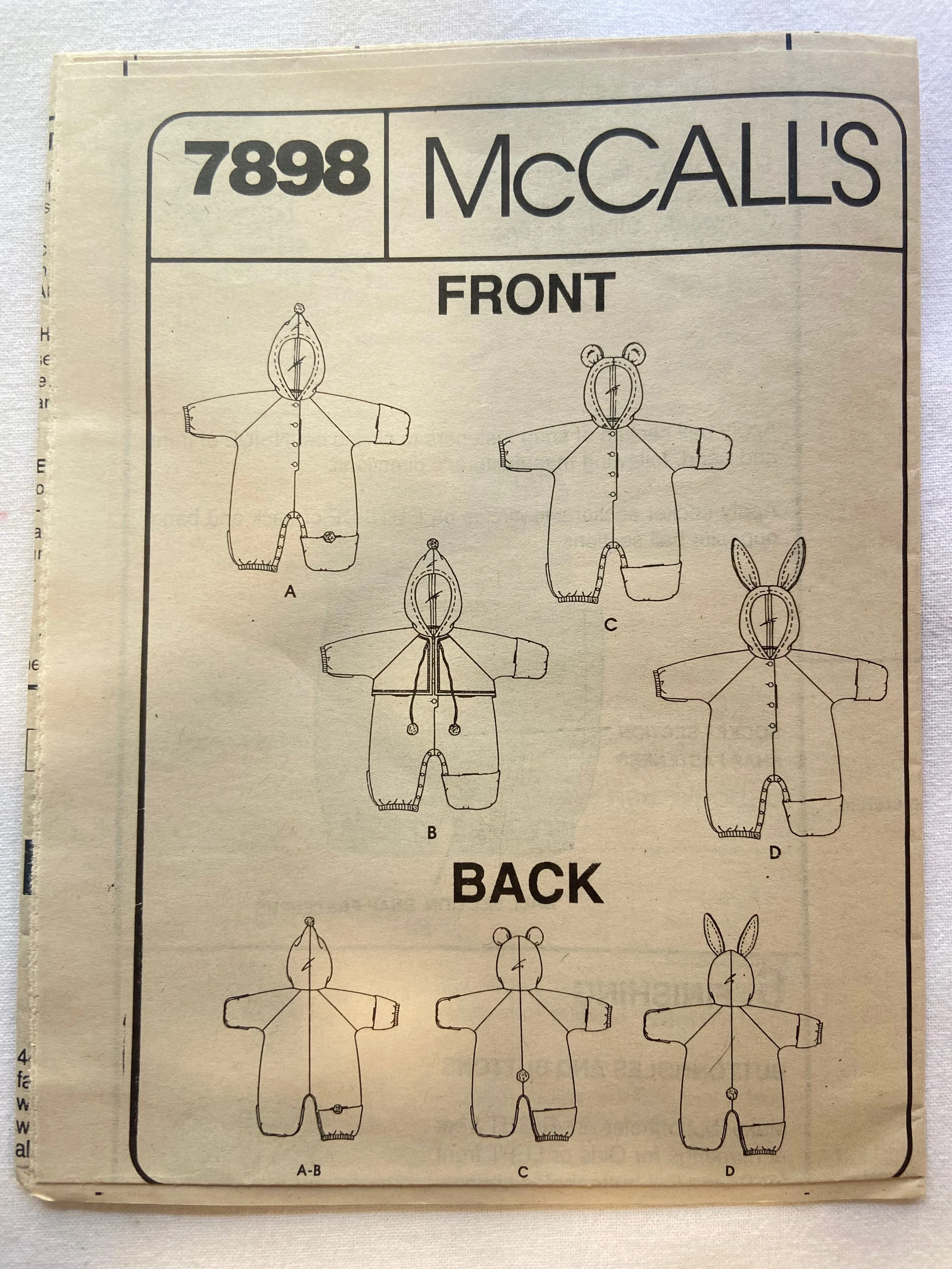 McCall's 7898 Infants' Pattern UNCUT Bunting, Mittens, & Booties S/M/L/XL