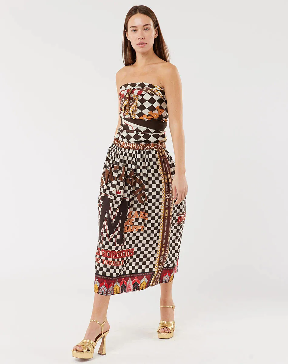 ME369 - Vanessa Printed Chocolate Midi Skirt