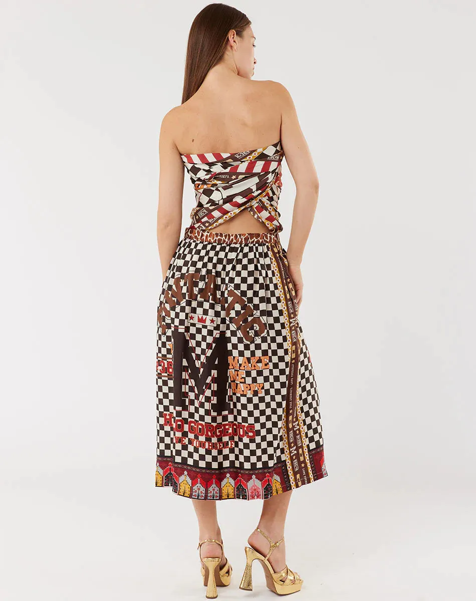 ME369 - Vanessa Printed Chocolate Midi Skirt