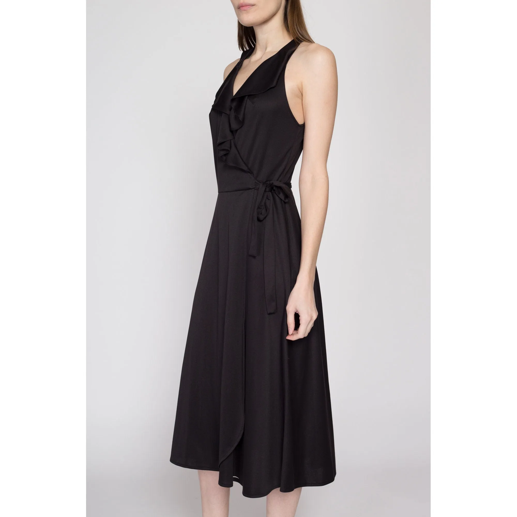 Medium 70s Black Wrap Midi Dress