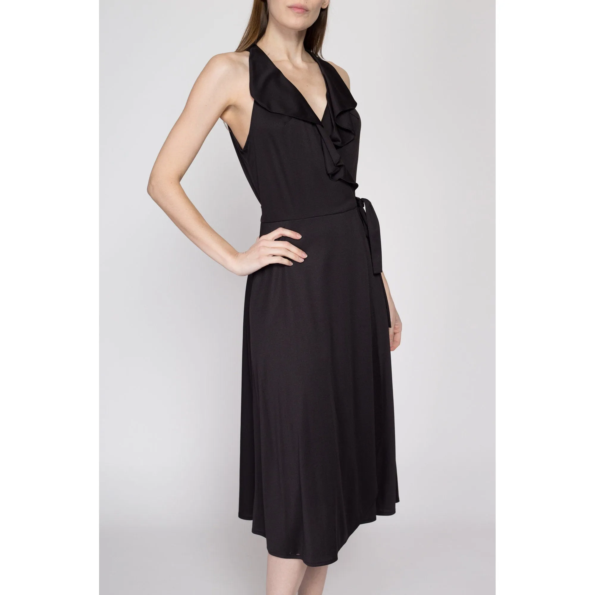 Medium 70s Black Wrap Midi Dress