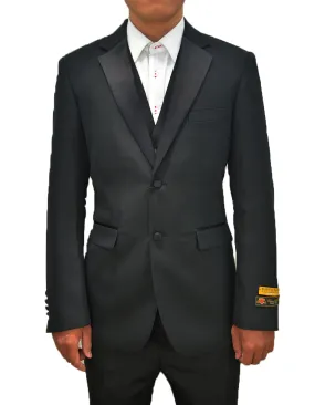 Mens 2 Button Notch Lapel Vested Tuxedo in Black