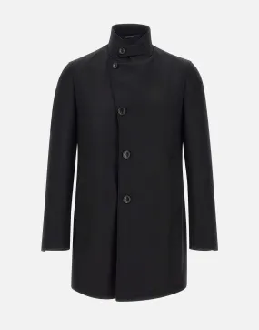 Men's Black Wool Gabardine Coat