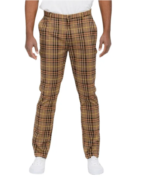 Mens Brown Multi Plaid Trouser Pants