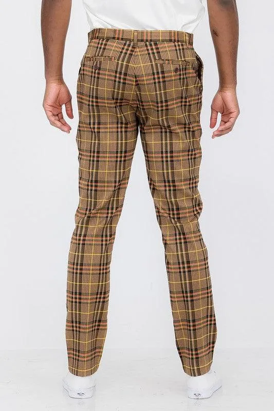 Mens Brown Multi Plaid Trouser Pants