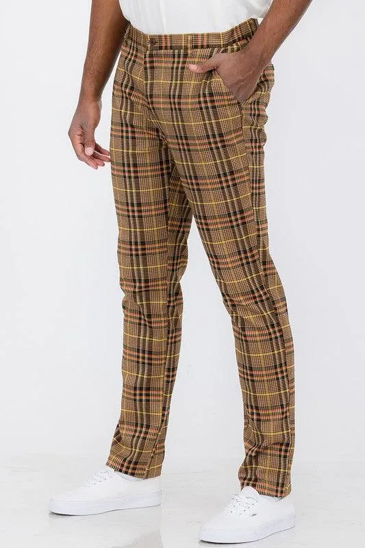 Mens Brown Multi Plaid Trouser Pants