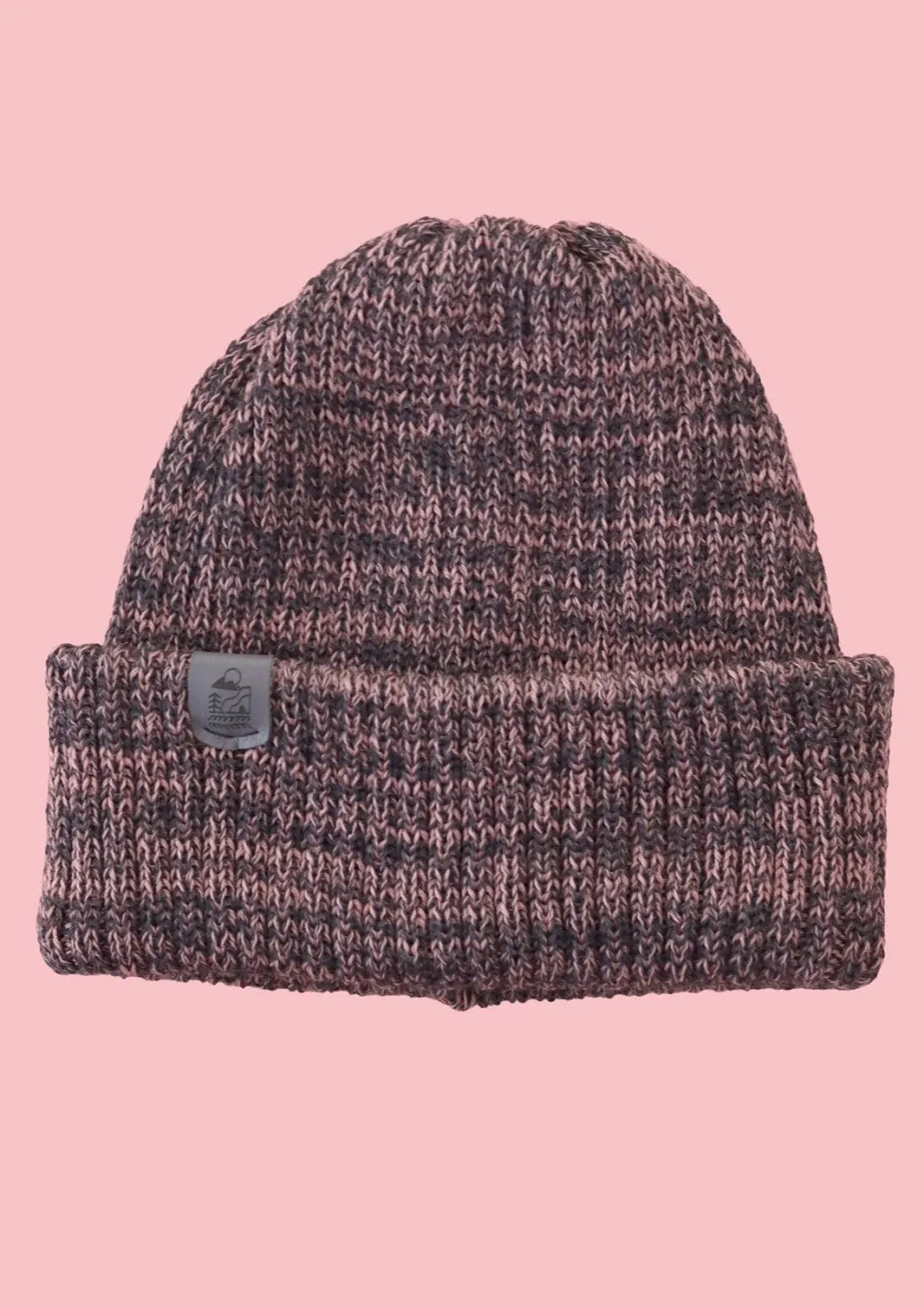 Merino Knit Double Cuff Beanie Hat in Rose & Charcoal