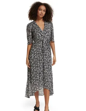 Midi dress with draped knot detail in Anchor Floral