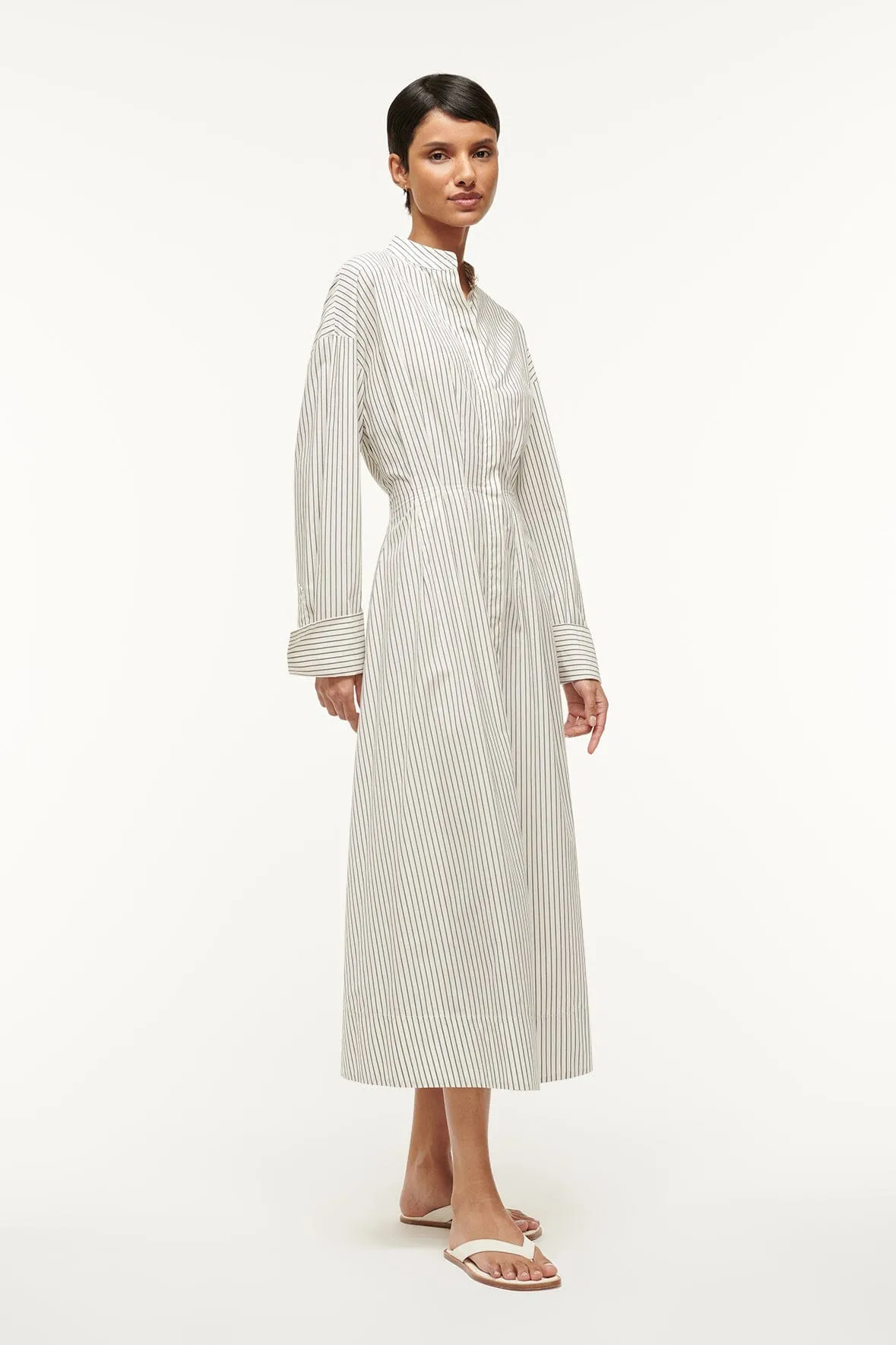 MIDI LORENZA DRESS | IVORY MICRO STRIPE