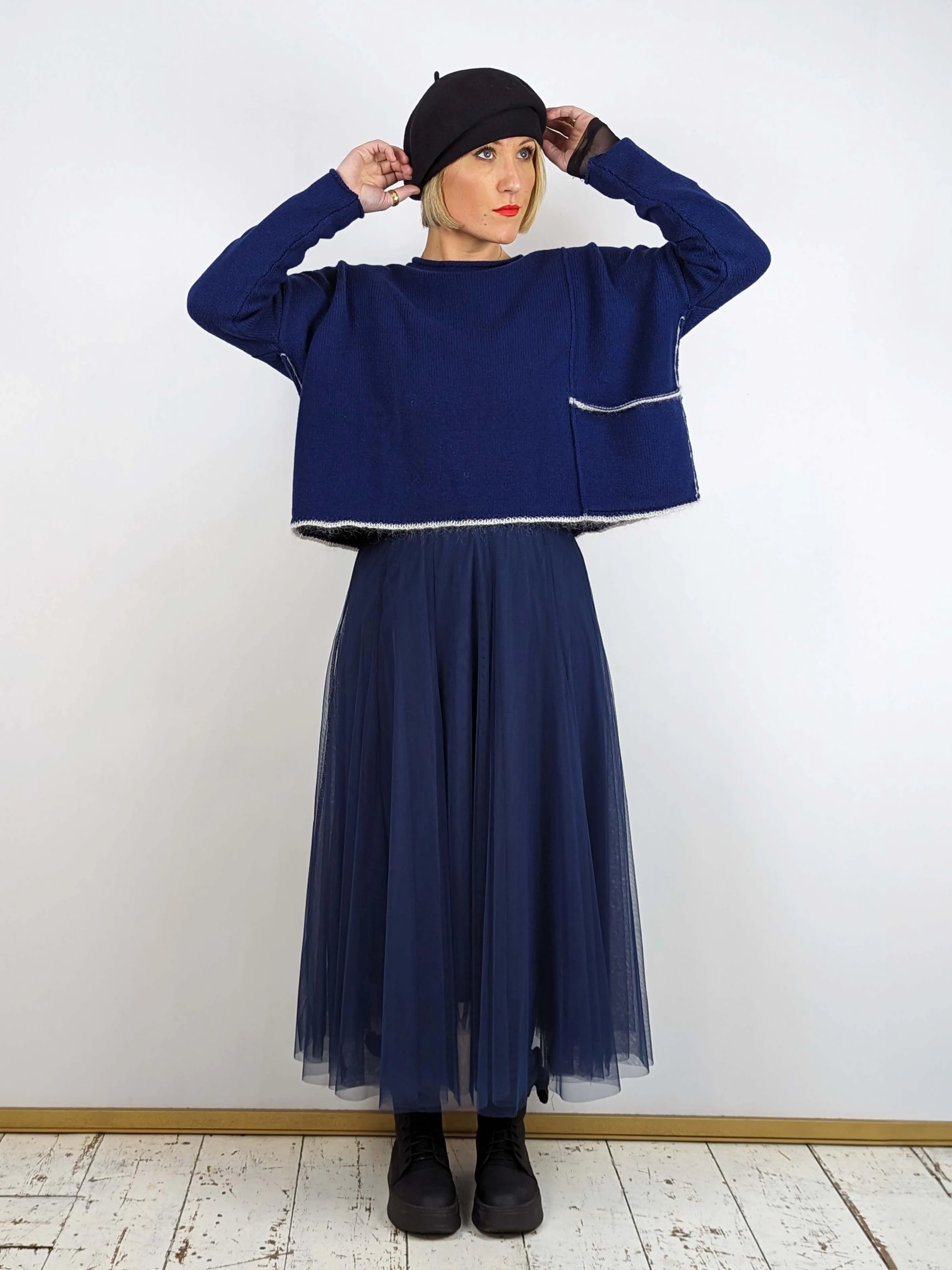 Midi Tulle Skirt - Navy Blue