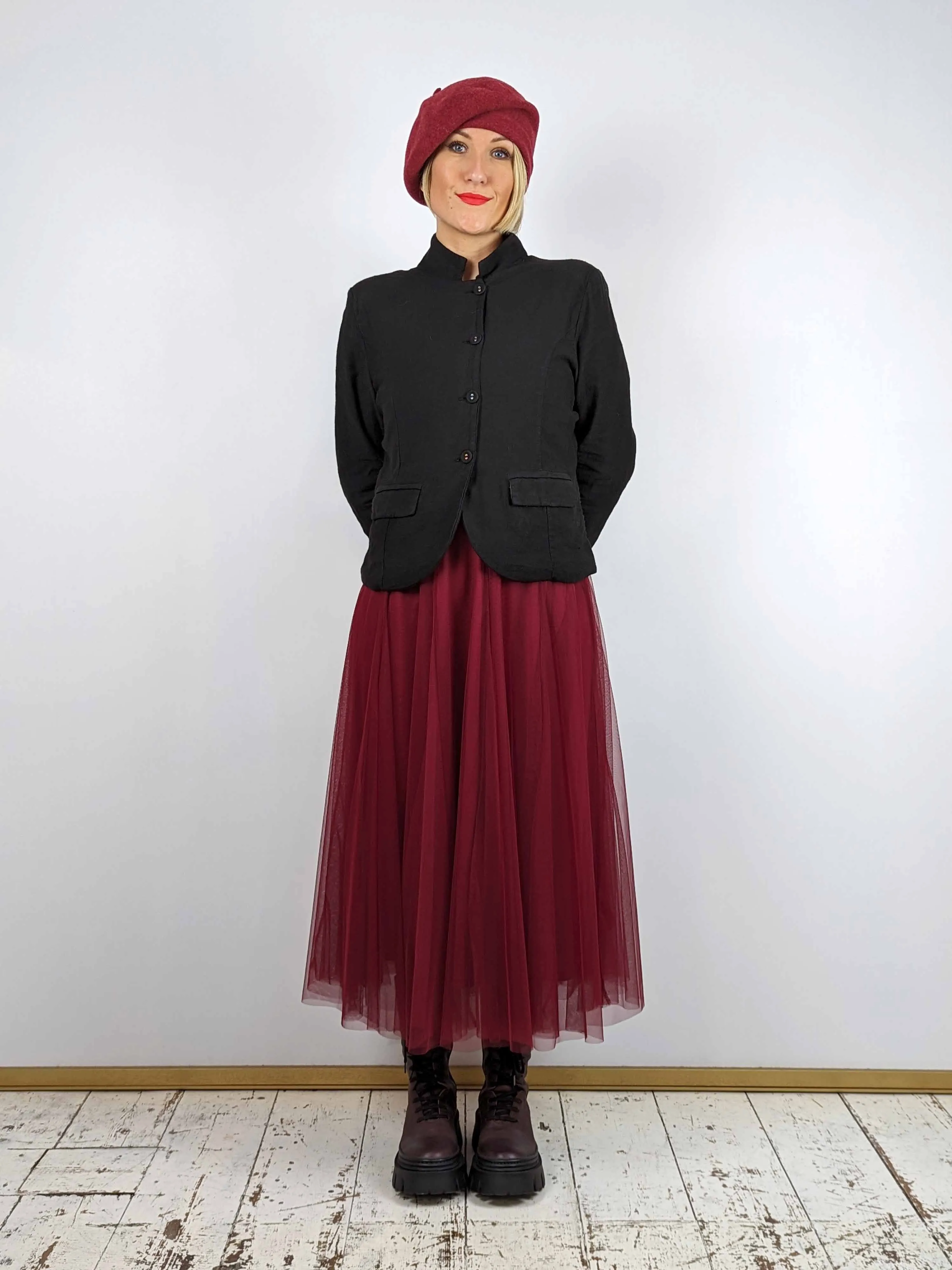 Midi Tulle Skirt - Wine Red