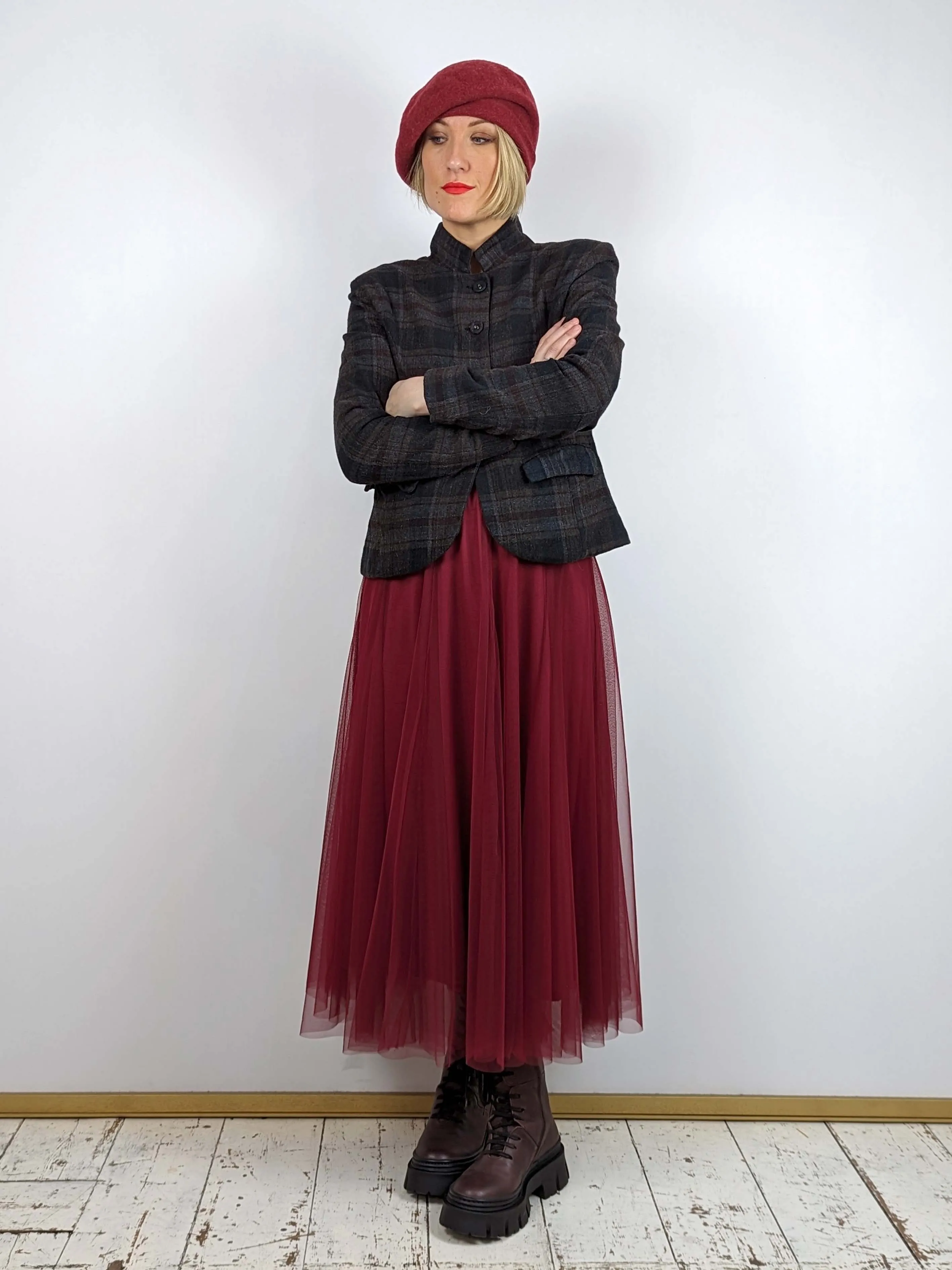 Midi Tulle Skirt - Wine Red