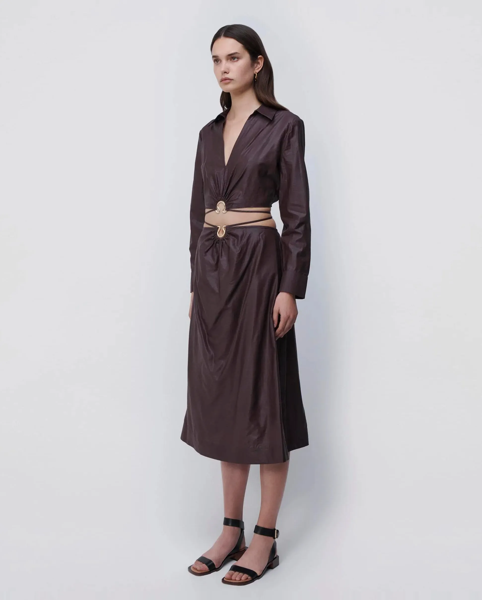 MIKAH SATIN MIDI SKIRT / DARK CHOCOLATE