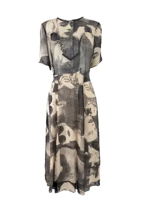 Moschino Vintage Sheer Aristocratic Print Short Sleeve Dress, 1990s