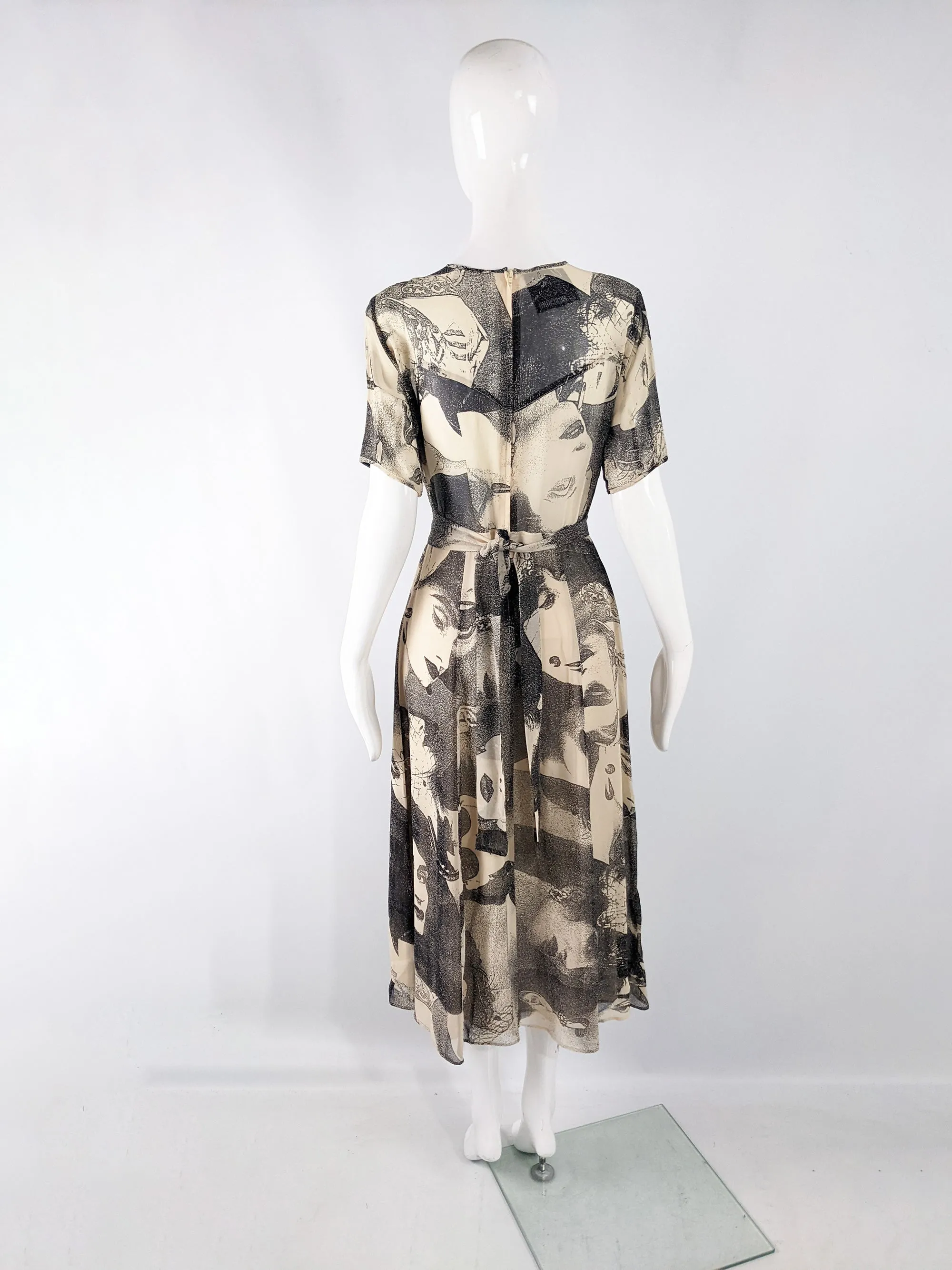 Moschino Vintage Sheer Aristocratic Print Short Sleeve Dress, 1990s