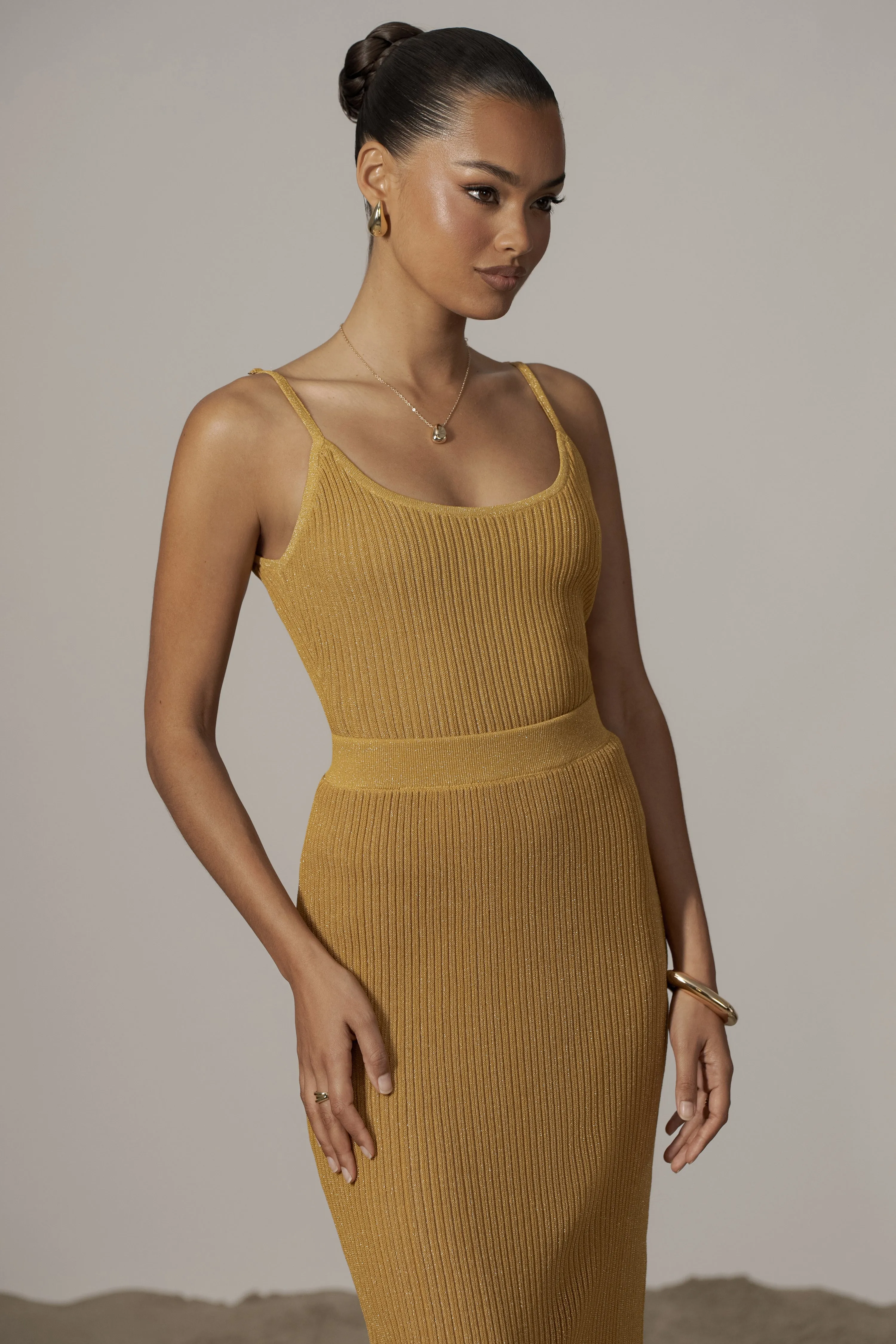 Mustard Serena Ribbed Skirt Set