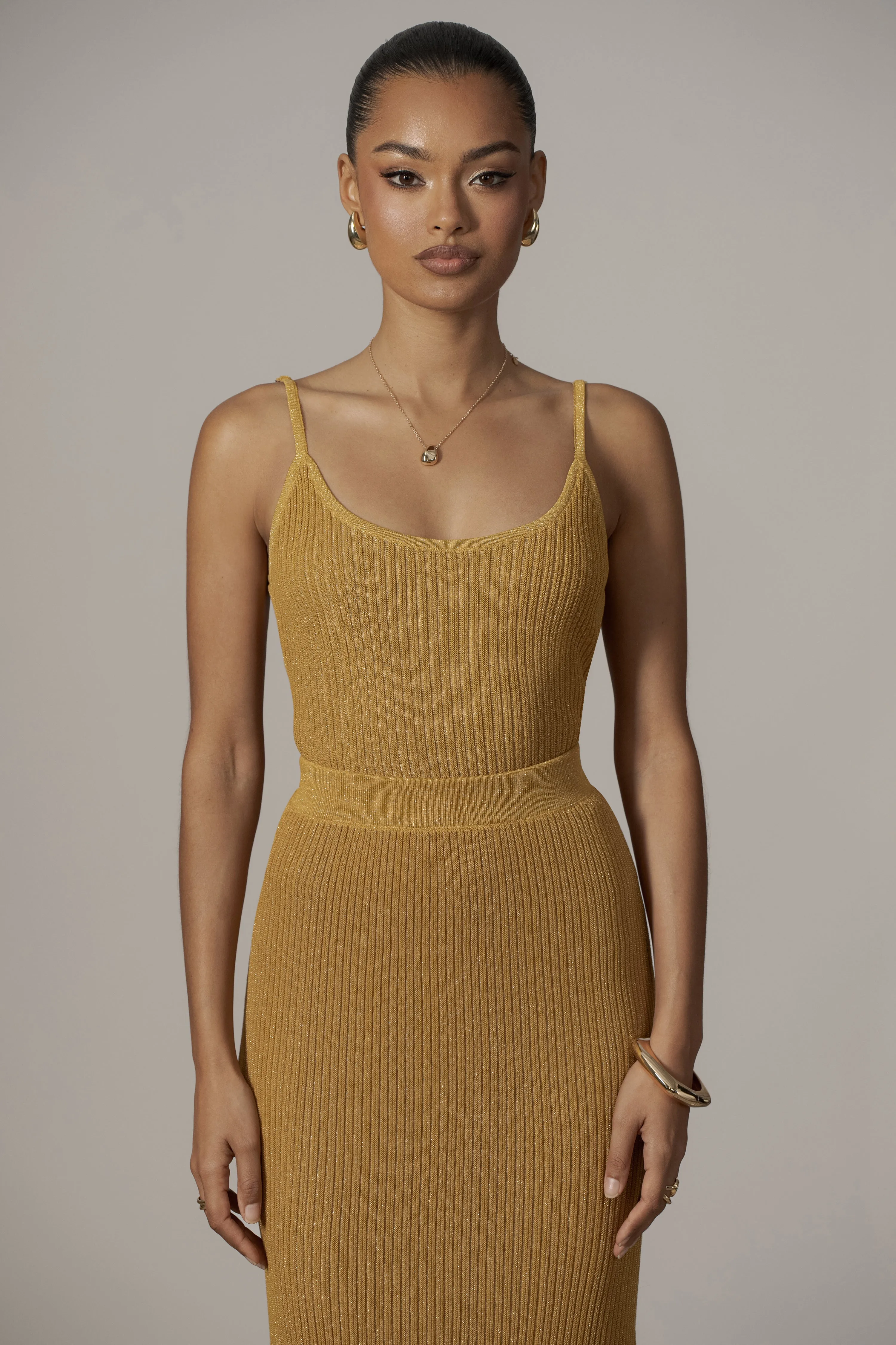 Mustard Serena Ribbed Skirt Set