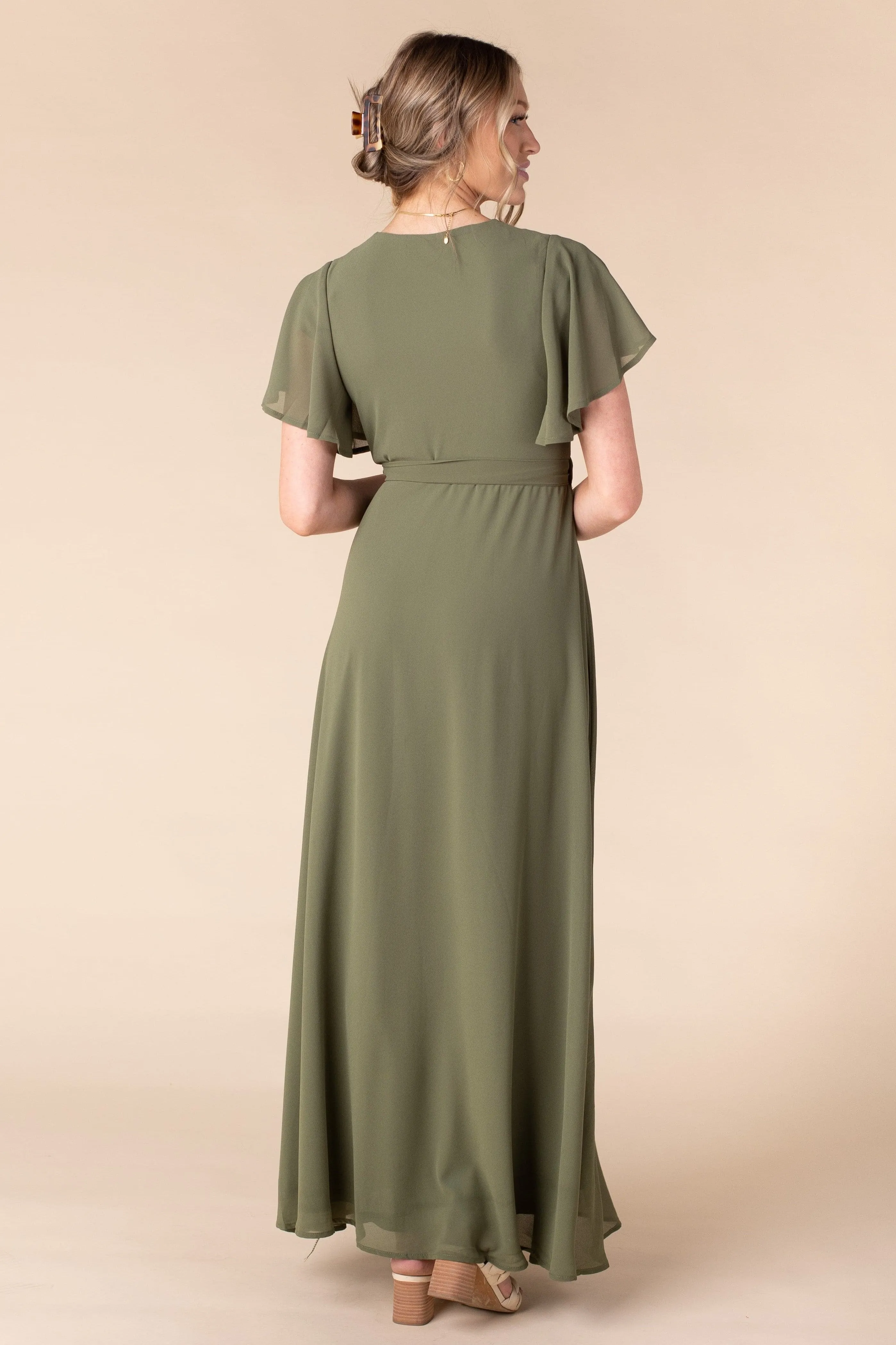 Naples Flutter Sleeve Wrap Maxi - Moss