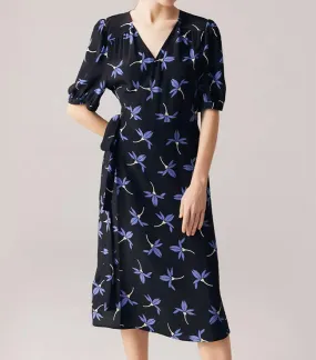 Navy Silk Floral Dress