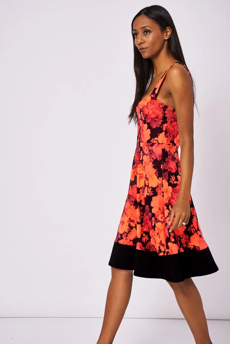 Neon Pink Skater Scuba Dress With Floral Pattern