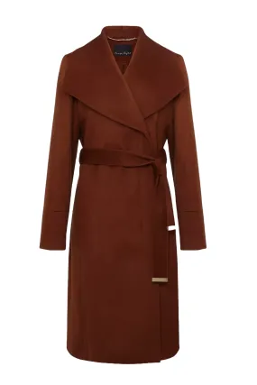 Nicci Belted Wool Blend Coat, Tan