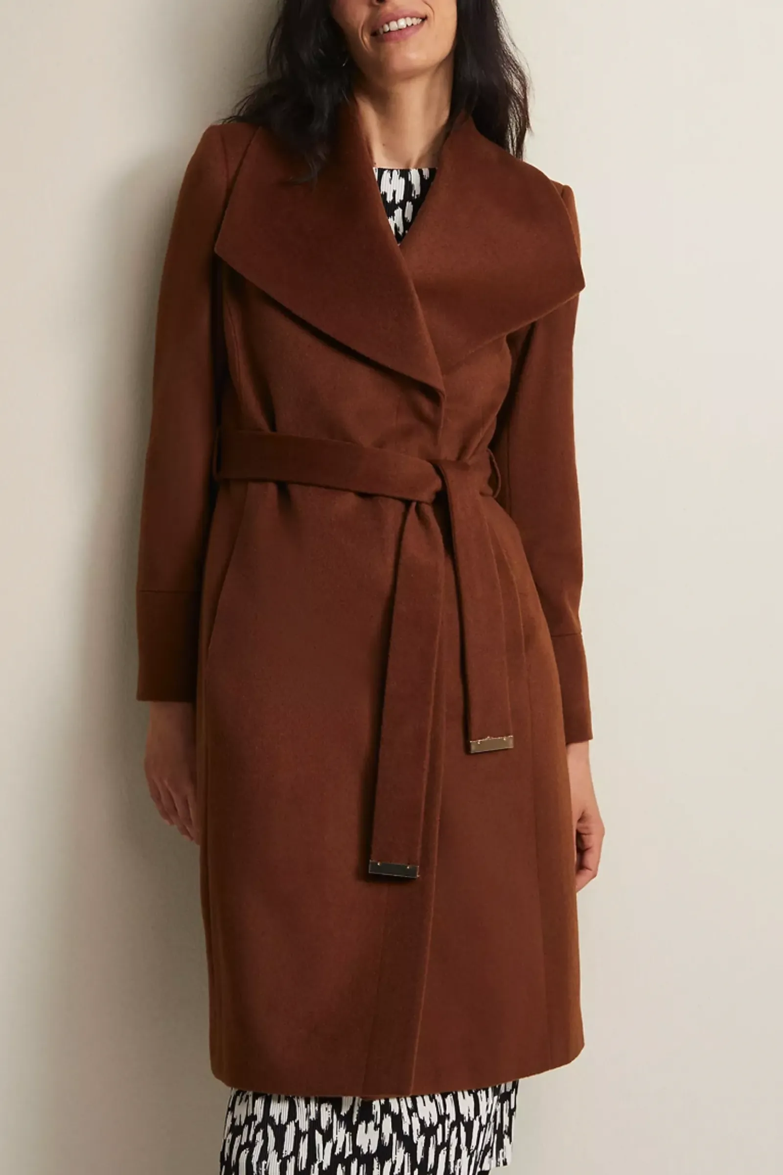 Nicci Belted Wool Blend Coat, Tan