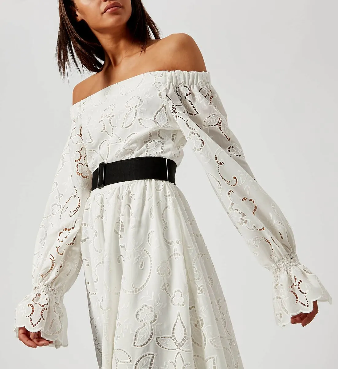 NWT Lily cutout embroidery off white crepe mini dress wedding gown by Perseverance London