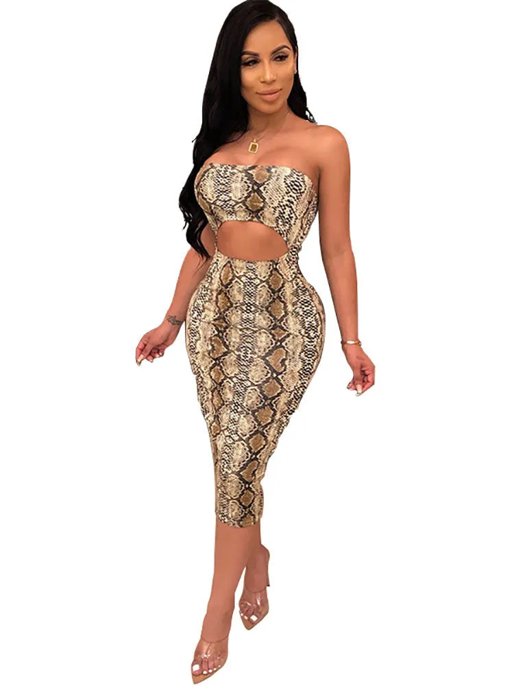 Off Shoulder Cut Out Print Midi Dresses